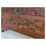 LL - Chinese Carved Hardwood Chest - Crane & Floral Scene