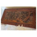 LL - Chinese Carved Hardwood Chest - Crane & Floral Scene