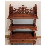 LL - Carved Wood Etagere Shelf , Ornate Back Panel