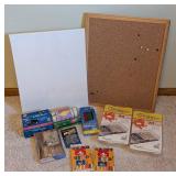 LL - Assorted Office & Art Supplies Lot - Whiteboard, Corkboard, 2-Hole Punch, Gift Tape, Pins, Pencils