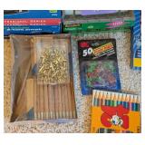 LL - Assorted Office & Art Supplies Lot - Whiteboard, Corkboard, 2-Hole Punch, Gift Tape, Pins, Pencils