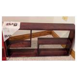 LL - Decorative Wall Shelves Set of 3 - Light Wood Geometric, Red Birdcage, Dark Wood - Largest 18 in x 22 in