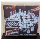 ML - Genuine Sonoma 3-in-1 Glass Chess, Checkers & Backgammon Set
