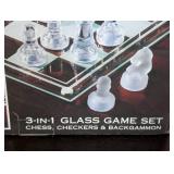 ML - Genuine Sonoma 3-in-1 Glass Chess, Checkers & Backgammon Set