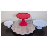 ML - Ceramic Cake Plates & Wood Serving Tray - New, 17 in Diameter