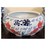 ML - Delft-Style Blue & White Ceramic Planters - 3-Piece Set (Koi & Floral Motifs)