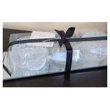 ML - Olga Cassini Crystal Candle Holders (2) + Mikasa LED Candles (3) - 4 in High