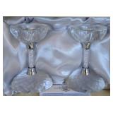 ML - Olga Cassini Crystal Candle Holders (2) + Mikasa LED Candles (3) - 4 in High