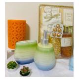 B2 - Spirit of the Earth Bath & Body Gift Basket Lot - Avon Foot Works & Candle Dish