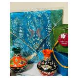 B2 - Travel Memorabilia Bundle: Singapore Magnets, India Souvenirs & Textiles