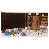 B2 - Wooden Jewelry Box with Necklace Hangers & Photo Inserts - 16 x 19 in, with lots of beautiful jewelry!
