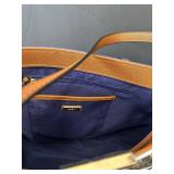 B1 - ALDO Striped Tote Bag - Navy & White, 9 x 15 in, Brown Leather Trim