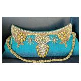 B1 - Beaded Green & Teal Evening Bags - Ornate Embroidered Clutches (Lot of 2)