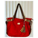 B1 - Cherokee Red Tote Bag with Braided Handles Includes Quilted Pouch & Detachable Strap