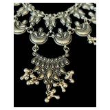 B1 - Ethnic Silver Necklace Set with Earrings and Cuff Bracelet - Oxidized Finish