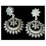 B1 - Ethnic Silver Necklace Set with Earrings and Cuff Bracelet - Oxidized Finish