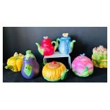 B2 - Ceramic Teapots - Six-Piece Hand-Painted Fruit & Flower Set