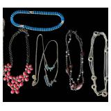 B2 - Costume Jewelry Lot - Turquoise Bead Bracelet, Pink Floral Necklace, Silver Chains