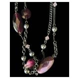 B2 - Costume Jewelry Lot - Turquoise Bead Bracelet, Pink Floral Necklace, Silver Chains