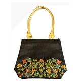 B1 - Boho Embroidered Handbags - Set of 3: Black Floral Vines, Blue Beaded, Black Quilted