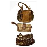 B2 - Brown Leather Handbag Set - 3 Purses, Gold Tone Hardware