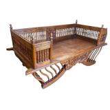 K -Indian Teak Elephant Saddle with Spindle Galleries and Bentwood Supports / Hardwood Elephant Howdah Seat