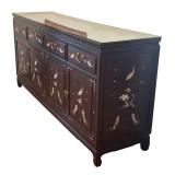 DR - Vintage Asian Fish Motif Rosewood with Mother of Pearl Inlay Credenza / Sideboard / Buffet Server