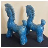 LR - Two Blue Horse Decorative Sculptures