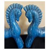 LR - Two Blue Horse Decorative Sculptures