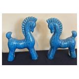LR - Two Blue Horse Decorative Sculptures