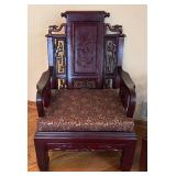 LR - Pair of Vintage Carved Rosewood Armchairs with Dragon Panels