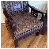 LR - Pair of Vintage Carved Rosewood Armchairs with Dragon Panels