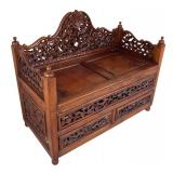P - Vintage Hand Carved Southeast Asian Balinese- Style Two Seater Storage Bench