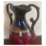 K - Ceramic Vase Black Neck Burgundy Body with Double Scroll Handles