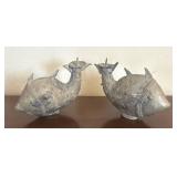K - Pair of Vintage Style Brass Fish Candle Holders