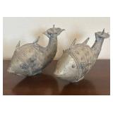 K - Pair of Vintage Style Brass Fish Candle Holders