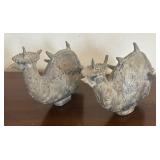 K - Pair of Vintage Style Brass Fish Candle Holders