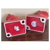 K - Pair of Red Glazed Red Ceramic Foo Dog Statues
