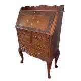 DR - Vintage Secretary Desk with Beautiful Brass and Copper Inlaid Design