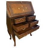 DR - Vintage Secretary Desk with Beautiful Brass and Copper Inlaid Design