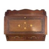 DR - Vintage Secretary Desk with Beautiful Brass and Copper Inlaid Design