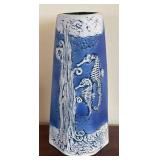 K - Vintage Malaysia Handicraft Tenmoku Pottery Seahorse Vase