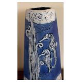 K - Vintage Malaysia Handicraft Tenmoku Pottery Seahorse Vase