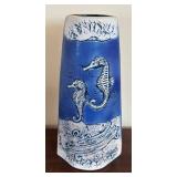 K - Vintage Malaysia Handicraft Tenmoku Pottery Seahorse Vase