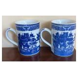 K - Four Blue & White Chinese Landscape Mugs