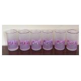 K - Six Vintage Kig Indonesia Lavender Floral Frosted Glasses