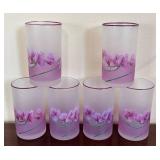 K - Six Vintage Kig Indonesia Lavender Floral Frosted Glasses