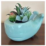 K - Fresh Picked 3-Piece Turquoise Ceramic Animal Planter Set with Faux Succulents