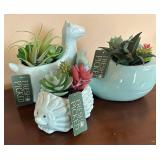 K - Fresh Picked 3-Piece Turquoise Ceramic Animal Planter Set with Faux Succulents