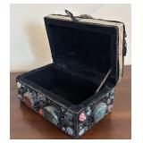 K - Vintage Jewelry Box with Multicolor Gem Inlays & Ornate Metalwork